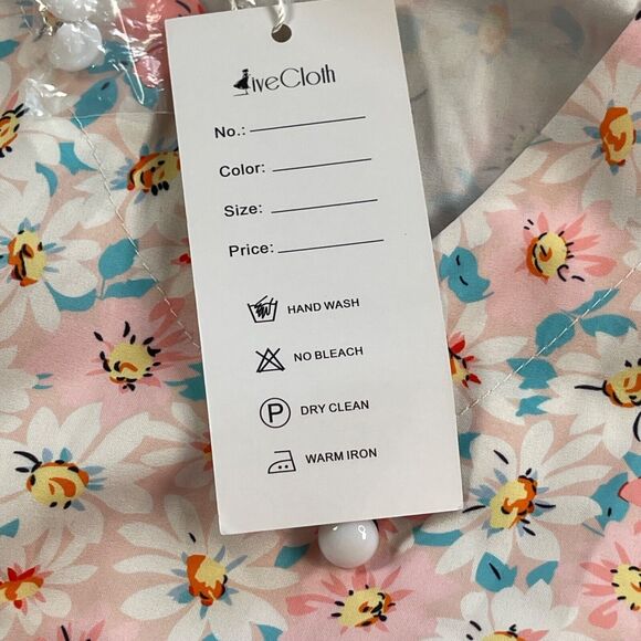 Live Cloth Dress Large Pink Blue Floral Maxi Smocked Waist Tie V-neck Button Up - Picture 13 of 16